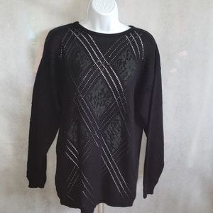 Vintage Black Diamond Knit Sweater w/Lace Accents
